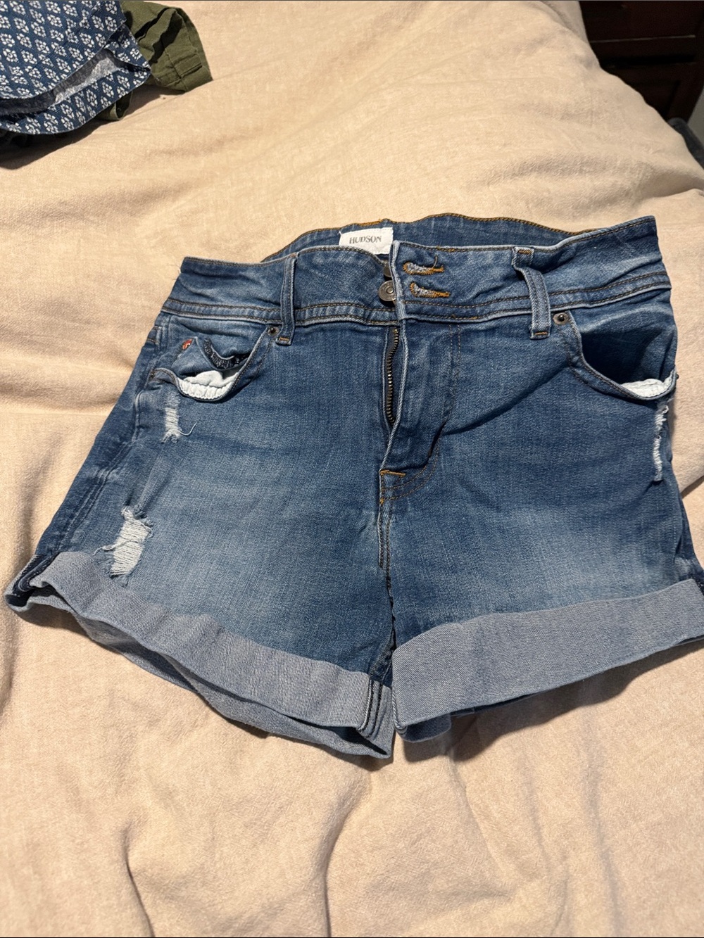 Hudson Jeans Distressed Rolled Hem Denim Shorts - Blue